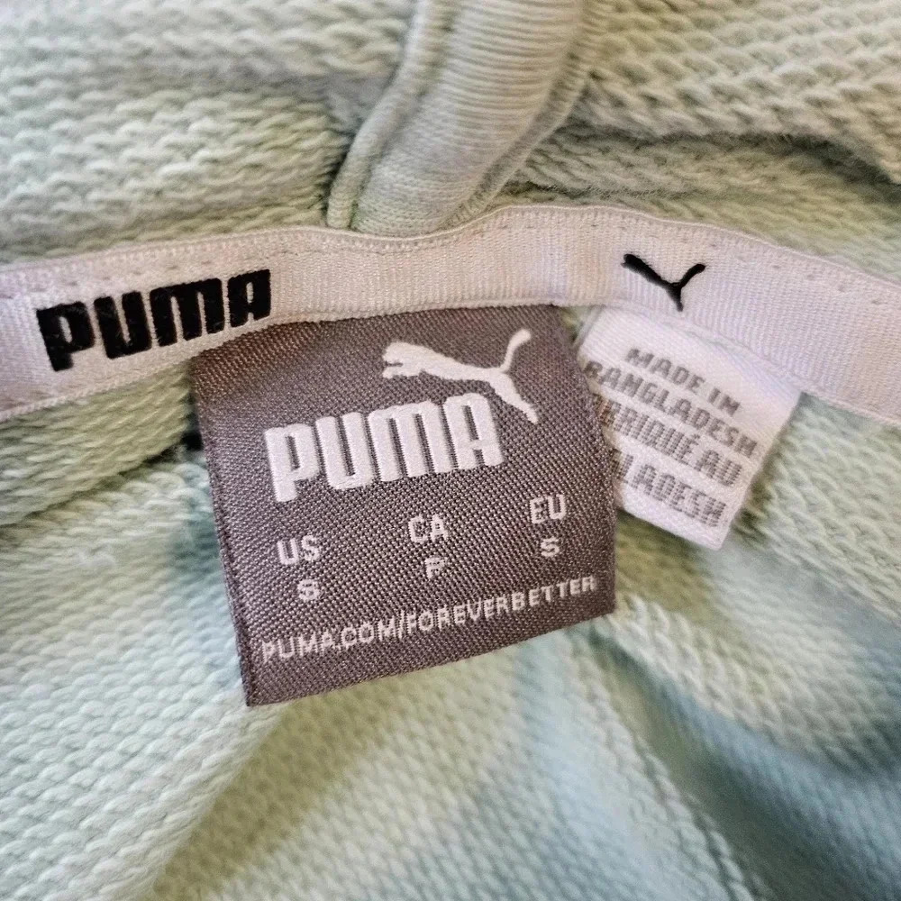 PUMA Womens S Cropped Hoodie Teal Green Cotton Logo Y2K Athleisure Casual - Picture 6 of 7